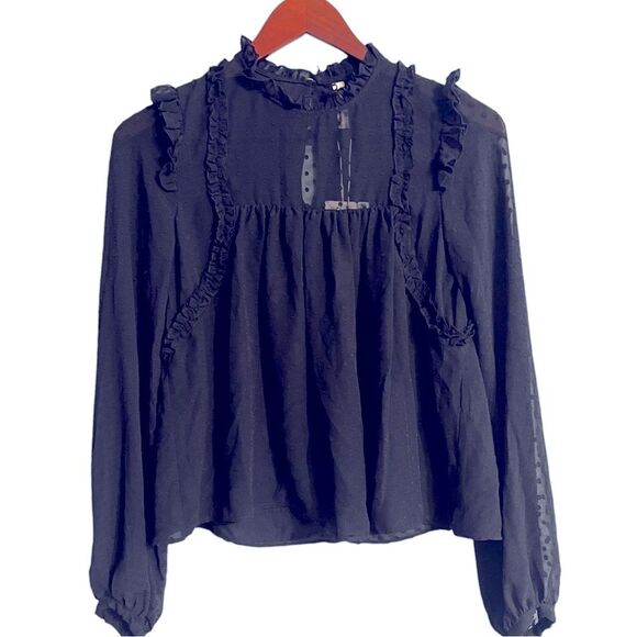 ZARA Navy Ruffle Top Women’s Sz X-Small NWT 🏷 trafaiuc collection - Picture 1 of 14